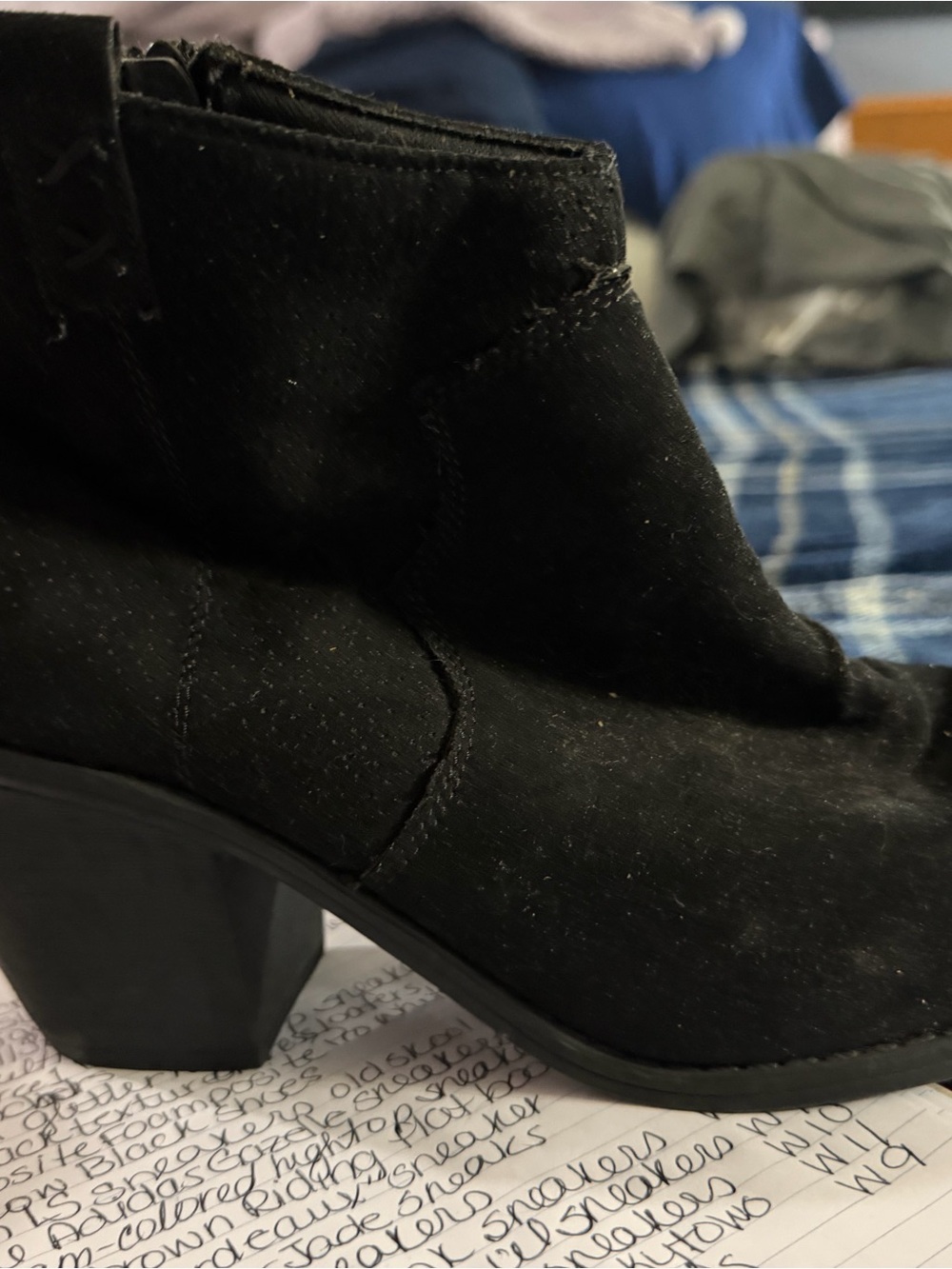 Women's Black Suede-Look Ankle Boot with Block Heel